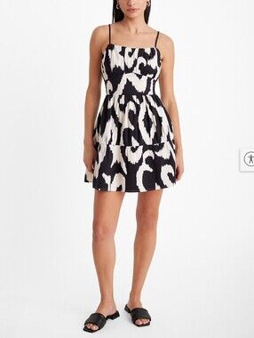 Express Printed Ruched Tiered Poplin Mini Dress Sz. Medium